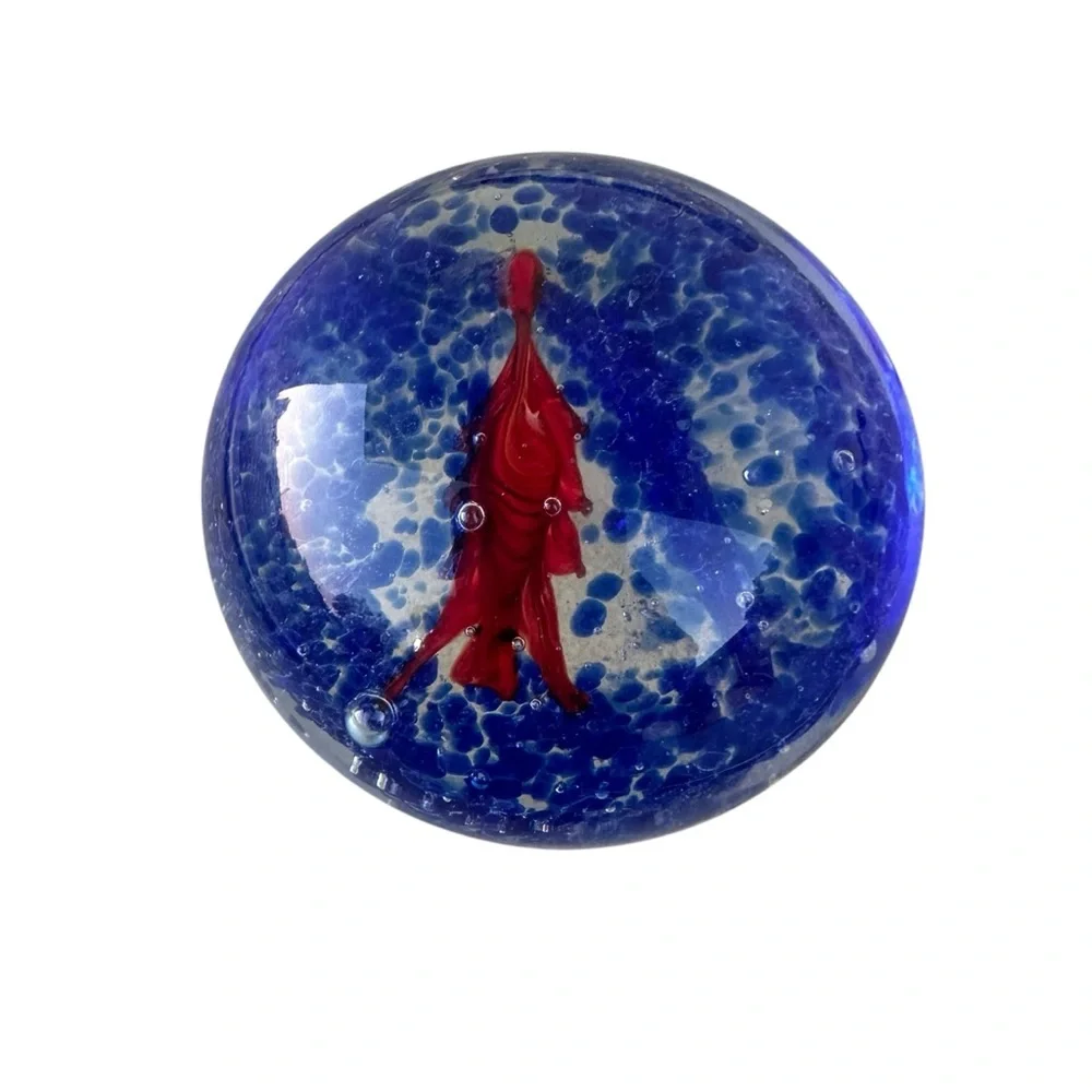 Blue and Orange Glass FishHand-Blown Art Glass Paperweight